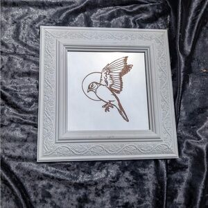 Elegant Gray Bird Design Wall Mirror
